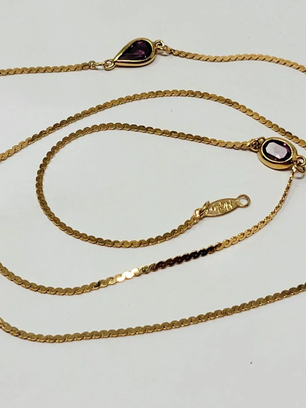 Vintage Napier Gold Tone Amethyst Glass Station Necklace - Picture 2 of 4